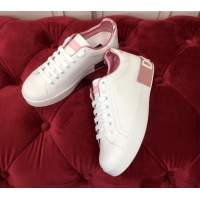 Hot Style Dolce & Gabbana PORTOFINO Sneakers In Calfskin With Logo White/Pink 061635