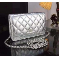 Top Grade Cheap Chanel WOC Mini Flap Bag Sheepskin Leather A53730 Silver