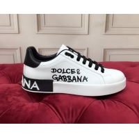 Cheap Price Dolce Gabbana Calfskin Nappa Portofino Sneakers with Lettering Print White 120168