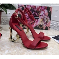 Top Quality Dolce&Gabbana Matte Calfskin Sandals with DG Heel 10.5cm 011252 Red/Gold