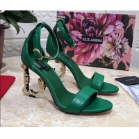 Low Cost Dolce&Gabbana Calfskin Sandals with DG Heel 10.5cm 011262 Green/Gold 2021