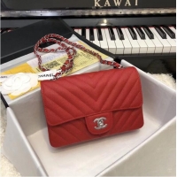 Best Product Chanel Small Classic Handbag Grained Calfskin & silver-Tone Metal A69900 Red