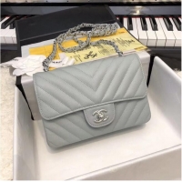 Spot Discount Chanel Small Classic Handbag Grained Calfskin & silver-Tone Metal A69900 Grey