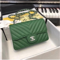 Well Crafted Chanel Small Classic Handbag Grained Calfskin & silver-Tone Metal A69900 Green