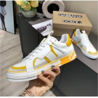 Grade Quality Dolce&Gabbana Men's Silky Calfskin Sneakers 126123 White/Yellow