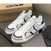 Top Grade Dolce&Gabbana Men's Silky Calfskin Sneakers 126123 White/Navy Blue