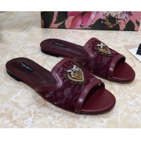 Low Price Dolce&Gabbana DG Lace Flat Slide Sandals 033169 Burgundy 2021