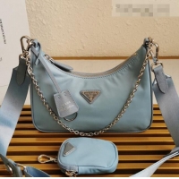 Shop Grade Prada Re-Edition 2005 Nylon Shoulder Bag 1BH204 Light Blue 2021