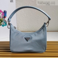 Classic Prada Re-Edition 2005 Nylon and Crocodile Leather Hobo Bag 1BC204 Blue 2021