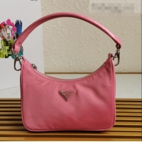 Low Cost Prada Re-Edition 2005 Nylon and Crocodile Leather Hobo Bag 1BC204 Pink 2021