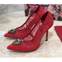 Fashion Dolce&Gabbana DG Lace High- Heel Pumps 10.5cm 033175 Red 2021