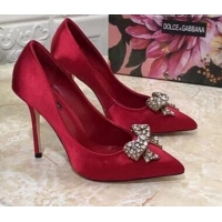 Cute Dolce&Gabbana DG Silk Crystal Bow Pumps 10.5cm 060842 Red 2021