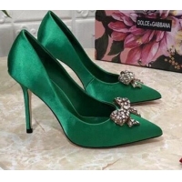 Good Product Dolce&Gabbana DG Silk Crystal Bow Pumps 10.5cm 060842 Green 2021