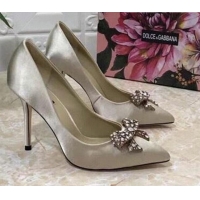 Top Quality Dolce&Gabbana DG Silk Crystal Bow Pumps 10.5cm 060842 Apricot 2021