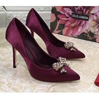 Best Luxury Dolce&Gabbana DG Silk Crystal Bow Pumps 10.5cm 060842 Burgundy 2021