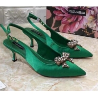 Trendy Design Dolce&Gabbana DG Silk Crystal Bow Slingback Pumps 6.5cm 060848 Green 2021