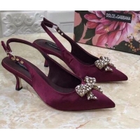 Low Cost Dolce&Gabbana DG Silk Crystal Bow Slingback Pumps 6.5cm 060848 Burgundy 2021