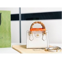 Shop Grade Gucci Diana GG Bamboo Top Handle Original Leather Mini Bag 655661 White