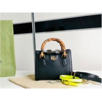 Top Grade Gucci Diana GG Bamboo Top Handle Original Leather Mini Bag 655661 Black