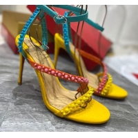 Popular Style Christian Louboutin Silver Studde Sandals 10cm 042814 Yellow/Pink/Blue 2021