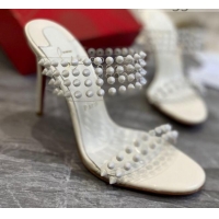 Pretty Style Christian Louboutin Stud Transparent Sandals 10cm 042822 White 2021