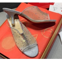 Best Grade Christian Louboutin Studded Mesh Mules 5.5cm 070601 Silver 2021