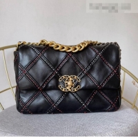 Promotional Chanel 19 Patchwork Lambskin Large Flap Bag AS1161 Black 2021