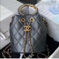 Classic Chanel Lambskin Bucket Bag with Pearl Handle AS2608 Gray 2021