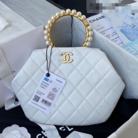 Promotional Chanel Lambskin Clutch Top Handle Bag with Pearl Handle AS2609 White 2021