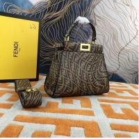 Buy Refined Fendi PEEKABOO MINI Brown leather FF Vertigo bag 8BN244AGK