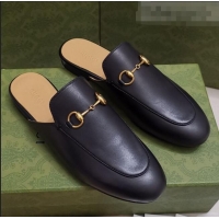 Low Price Gucci Leather Princetown Slipper with Horsebit G43049 Black 2021