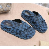 Lowest Price Gucci GG Canvas Platform Sandal 663666 Blue 2021