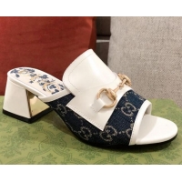 Super Quality Gucci Leather and GG Canvas Slide Sandal with Horsebit 0428114 Blue/White