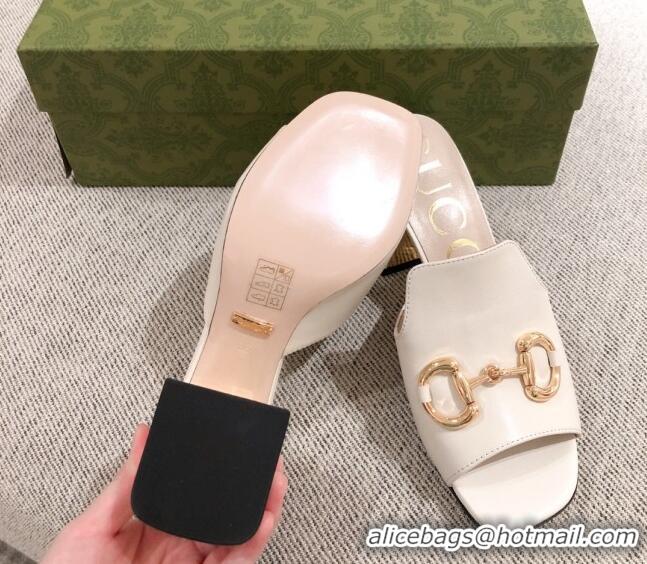 Low Cost Gucci Leather Slide Sandal with Horsebit 042941 White