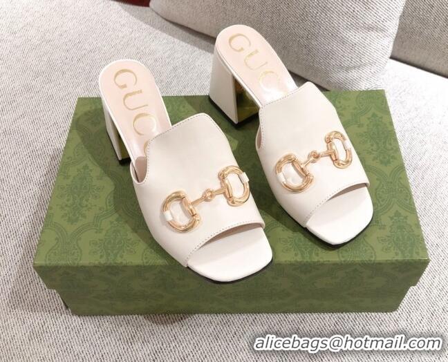 Low Cost Gucci Leather Slide Sandal with Horsebit 042941 White