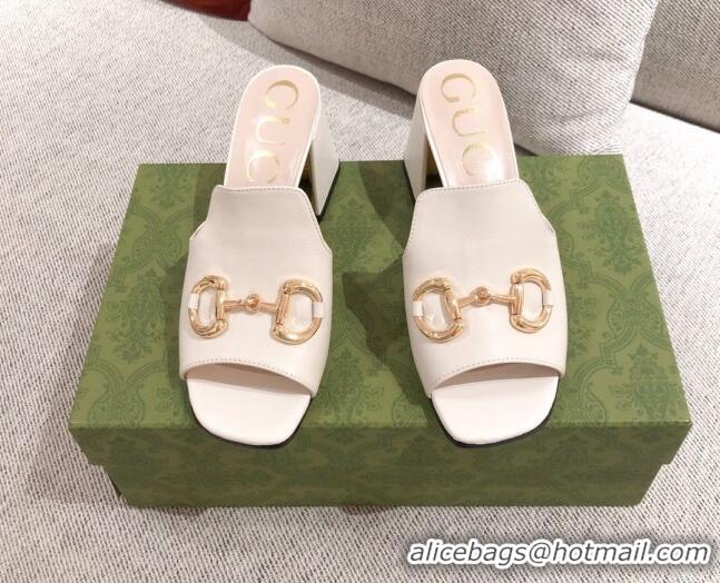 Low Cost Gucci Leather Slide Sandal with Horsebit 042941 White