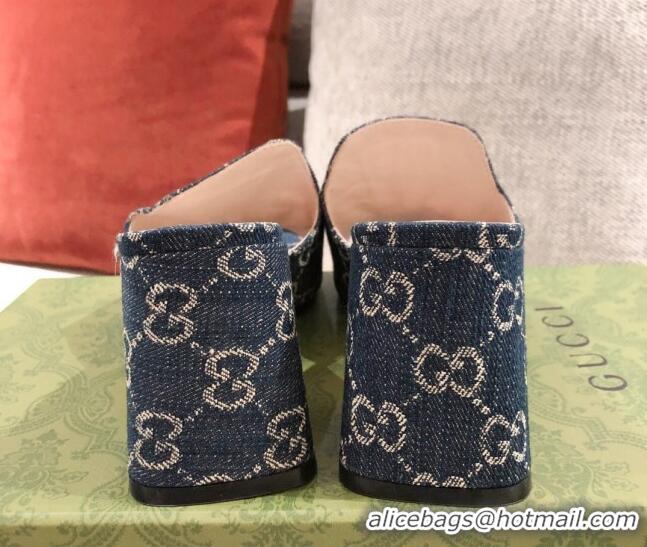 Pretty Style Gucci GG Denim Slide Sandal with Horsebit 042943 Blue 2021