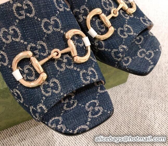 Pretty Style Gucci GG Denim Slide Sandal with Horsebit 042943 Blue 2021