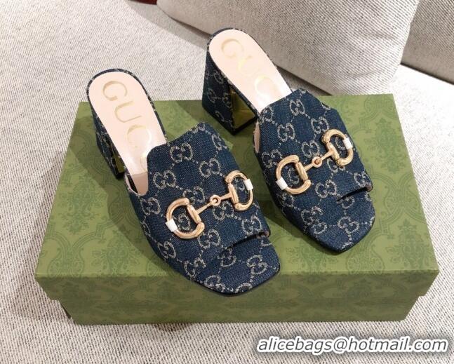 Pretty Style Gucci GG Denim Slide Sandal with Horsebit 042943 Blue 2021