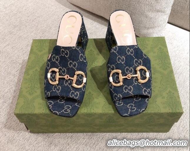 Pretty Style Gucci GG Denim Slide Sandal with Horsebit 042943 Blue 2021