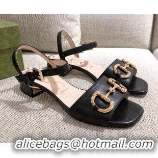 Top Grade Gucci Leather Sandal with Horsebit 042944 Black 2021