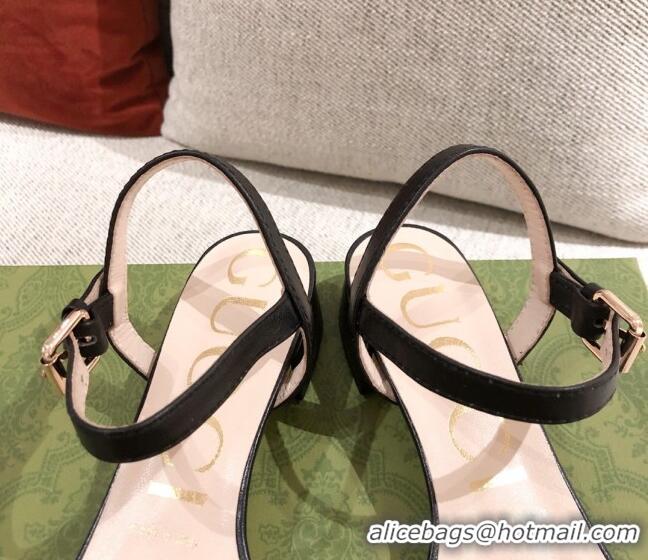 Top Grade Gucci Leather Sandal with Horsebit 042944 Black 2021