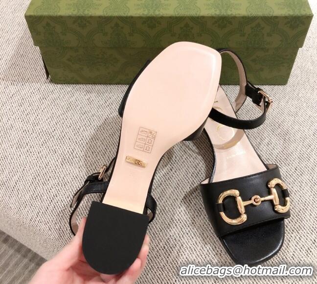 Top Grade Gucci Leather Sandal with Horsebit 042944 Black 2021