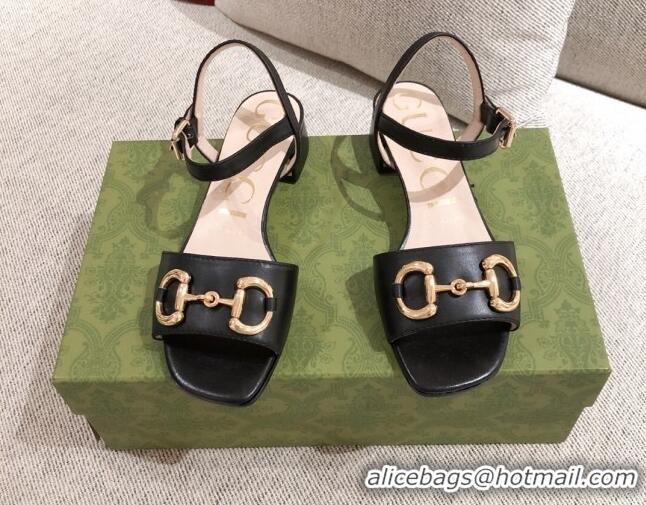 Top Grade Gucci Leather Sandal with Horsebit 042944 Black 2021