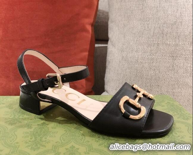 Top Grade Gucci Leather Sandal with Horsebit 042944 Black 2021