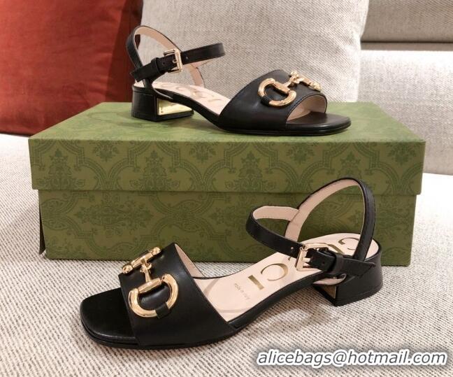 Top Grade Gucci Leather Sandal with Horsebit 042944 Black 2021