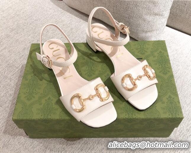 Best Product Gucci Leather Sandal with Horsebit 042944 White 2021