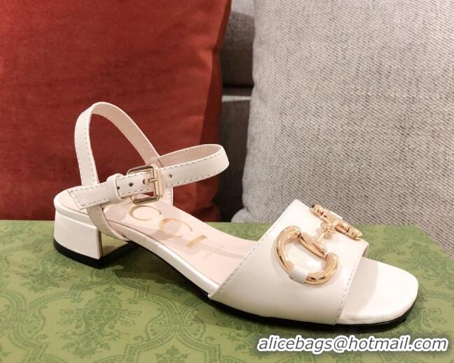 Best Product Gucci Leather Sandal with Horsebit 042944 White 2021