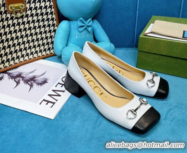 Good Looking Gucci Matte Stone-Embossed Calfskin Pumps 2.5cm with Horsebit 043001 White 2021