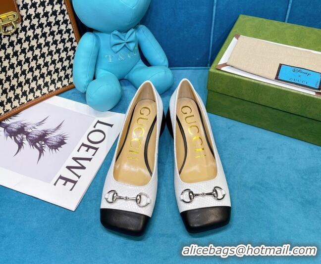 Good Looking Gucci Matte Stone-Embossed Calfskin Pumps 2.5cm with Horsebit 043001 White 2021